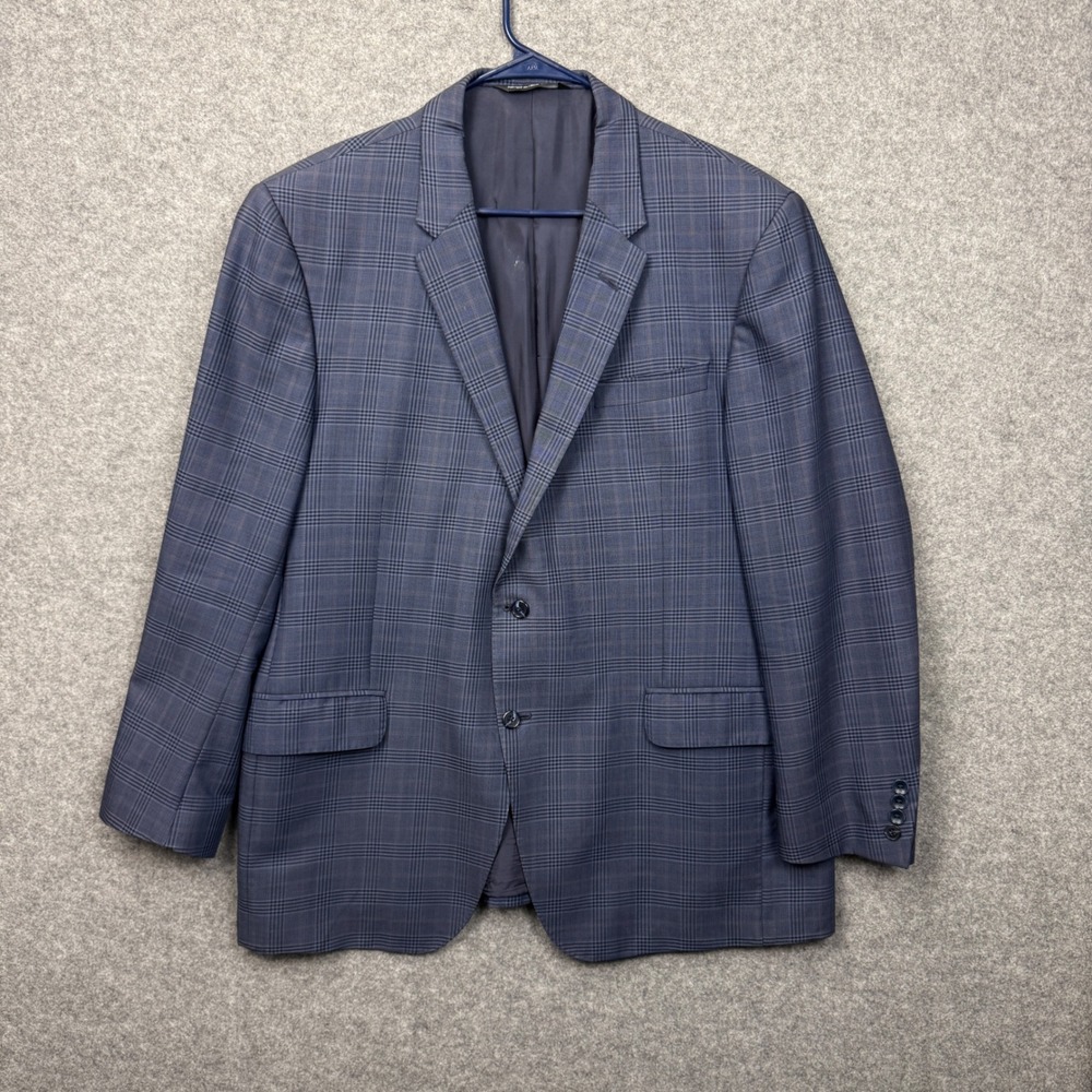 Coppley Mens Blue Glen Plaid 100% Wool Blazer Sport Coat Size 46R